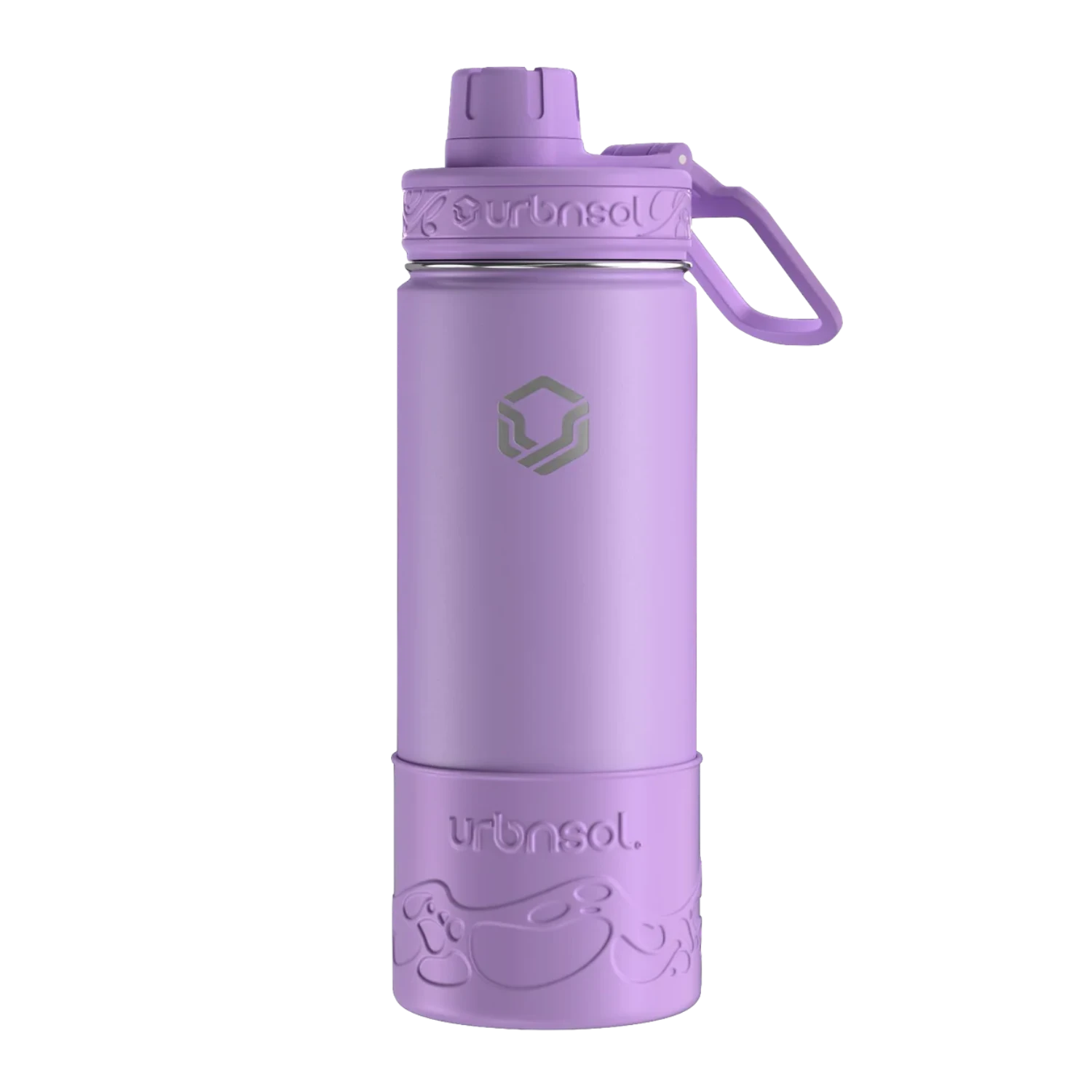 Garrafa Térmica Urbnsol Tradicional - 532ml roxa com protetor de silicone, mantém bebidas quentes por 12h e frias por 24h.