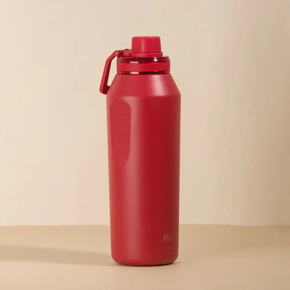 Garrafa Térmica PACCO Vyta 1200ml em aço inox 18/10, vermelha, ideal para bebidas quentes e frias, performance superior e durabilidade.