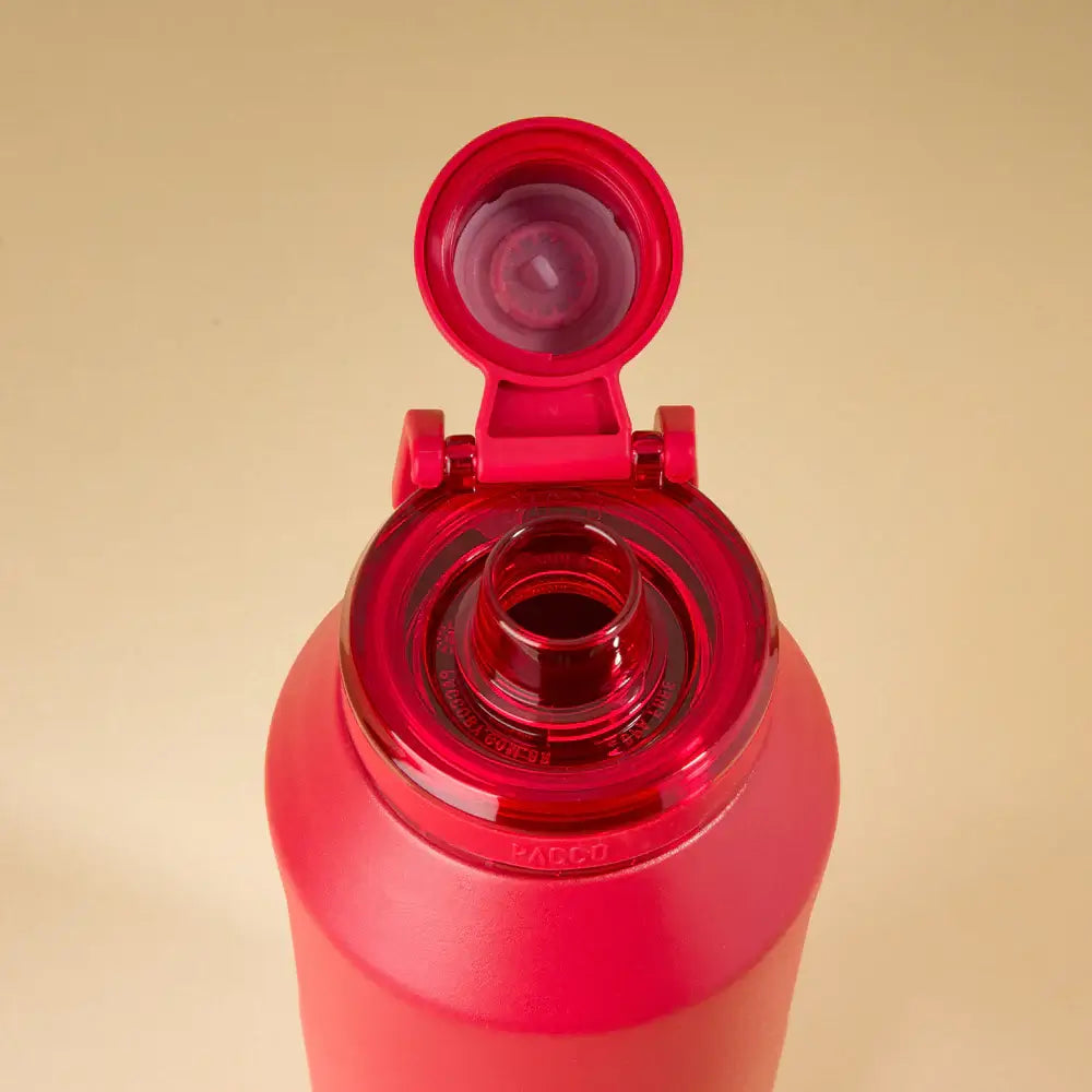 Garrafa Térmica PACCO Vyta 1200ml rosa aberta destacando a tampa e design elegante