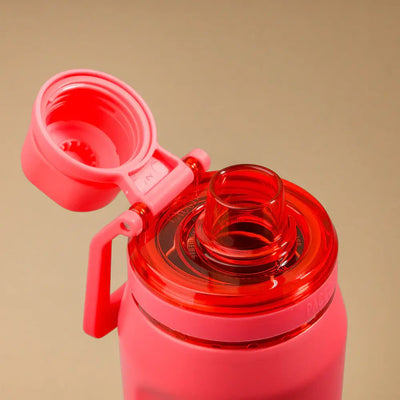 Garrafa Térmica PACCO Vyta 650ml em aço inox, cor rosa, tampa aberta mostrando o bocal. Design elegante e desempenho térmico superior.