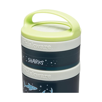 Whiskware Recipientes de lanches com design modular e tampa verde, ideal para transportar snacks e suplementos com segurança.
