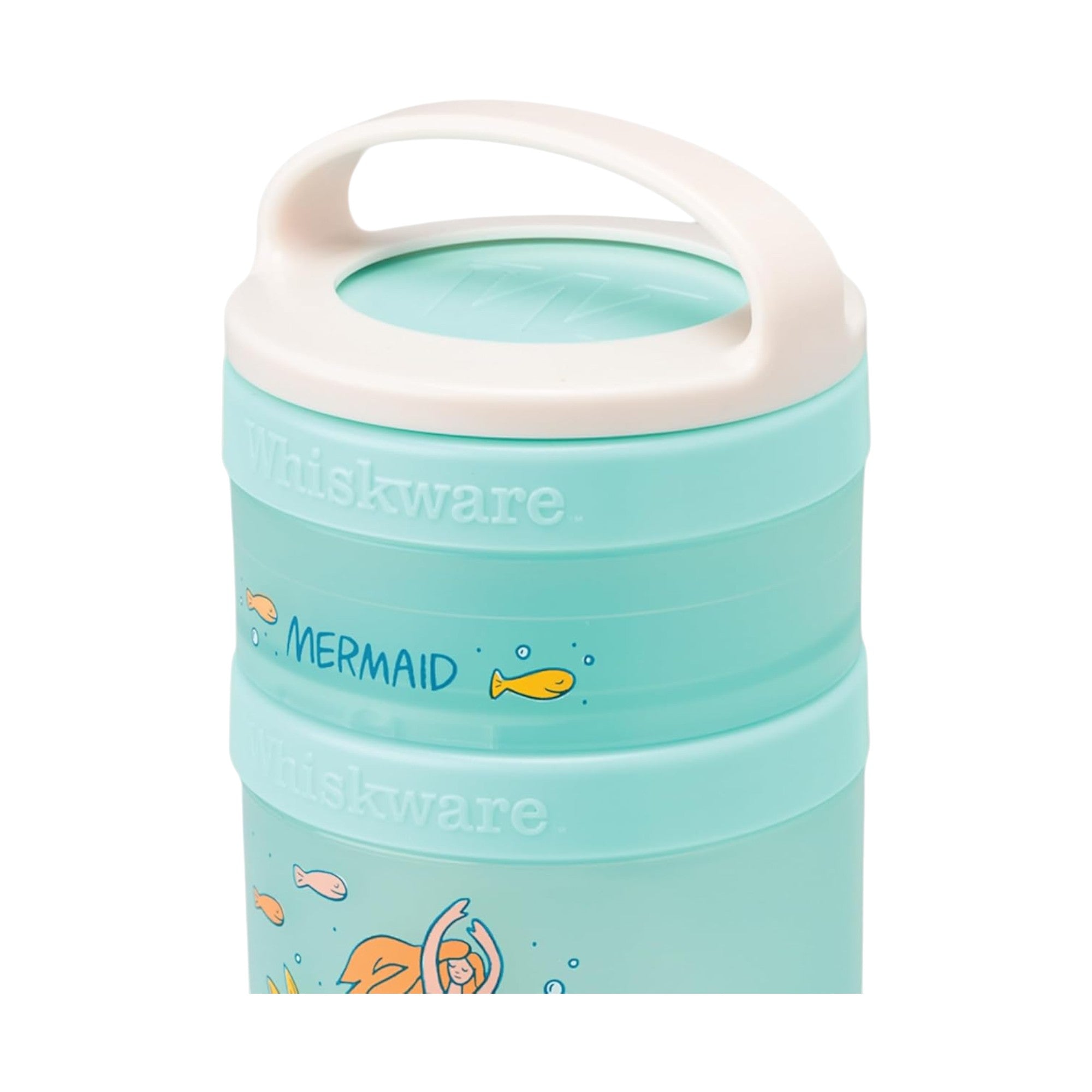 Whiskware Recipientes de lanches com design de sereia, sistema modular e tampa rosqueável para armazenamento prático e seguro.
