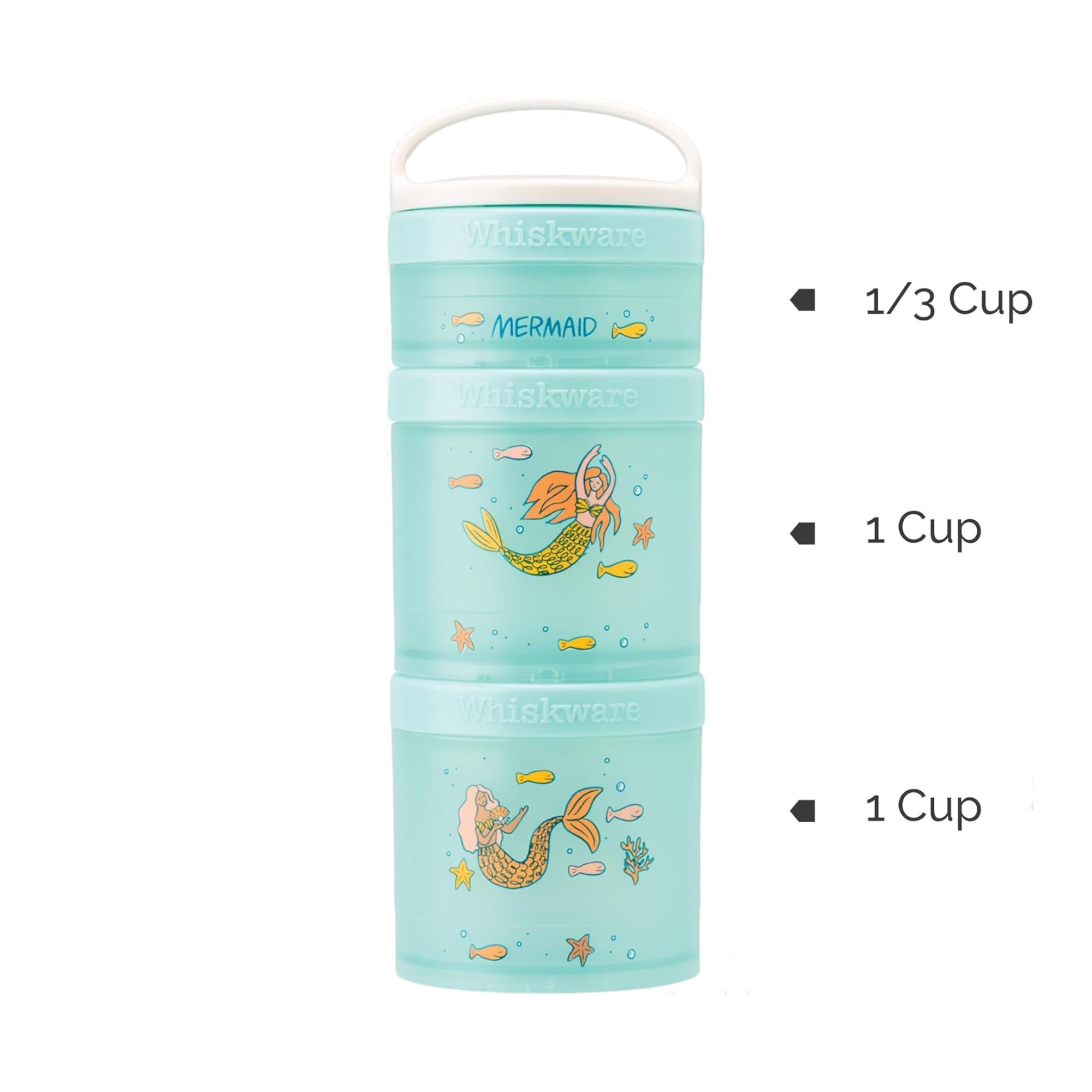 Whiskware Recipientes de lanches com design de sereia, potes modulares 1/3 e 1 copo, seguros e sem BPA para lanches práticos.