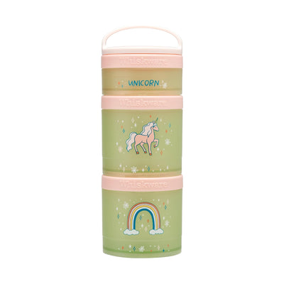 Whiskware Recipientes de lanches com design de unicórnio e arco-íris, ideais para praticidade e organização diária.
