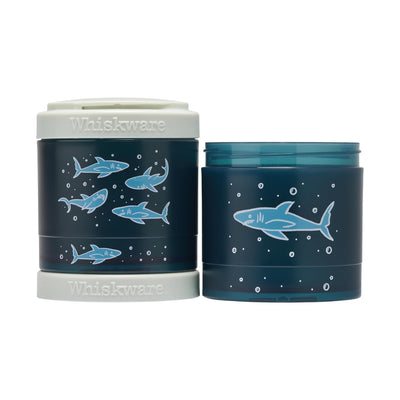 Whiskware Recipientes de lanches com design de tubarão, ideais para armazenar snacks e suplementos com segurança e estilo.